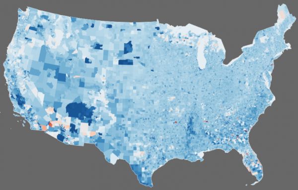 A diffusion map eigenvector reveals the well-known pattern of deprivation in the USA.